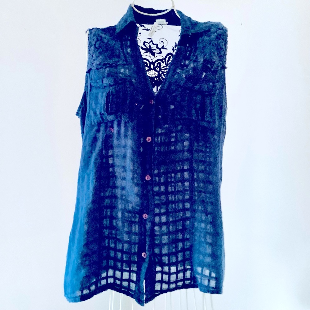 Love Potion navy sheer top